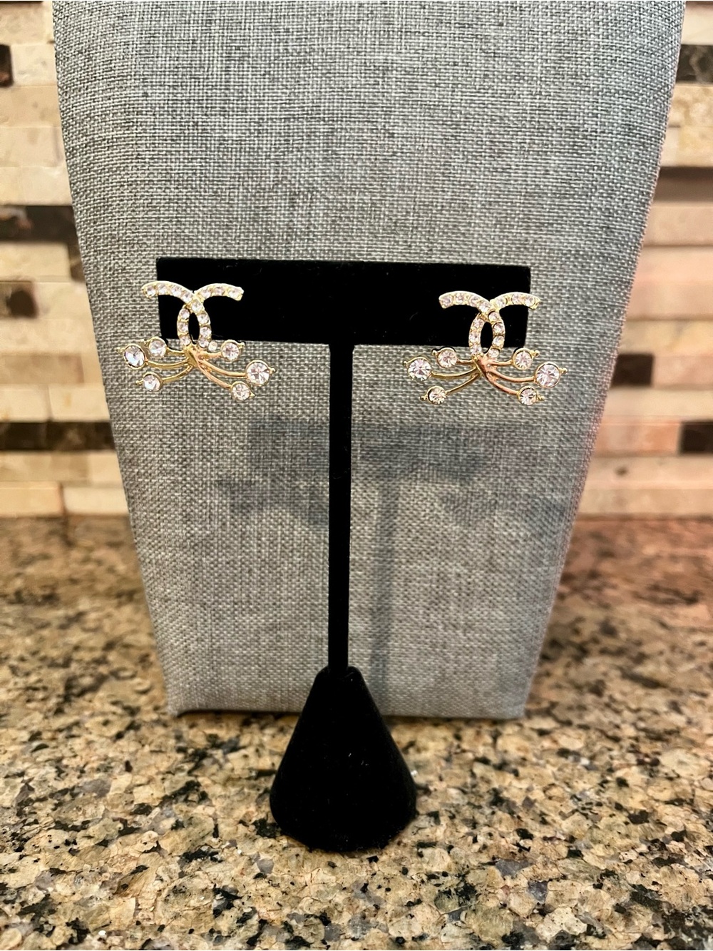 Gold Crystal CC Logo Stud Earrings - Designer-Inspired Women’s Jewelry